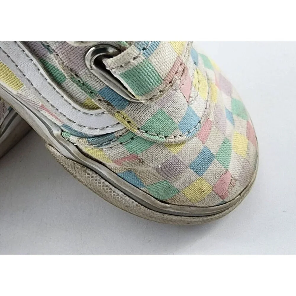 Vans Hi Top Skate Sneaker Shoes Hook & Loop Straps Pastel Check Toddler‎ Size 8